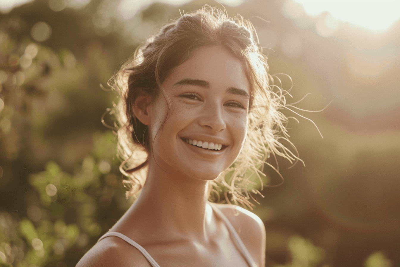 Close-up of a woman with naturally glowing skin and minimal makeup against a soft background, highlighting radiant, well-hydrated skin and simple skincare beauty in 2025